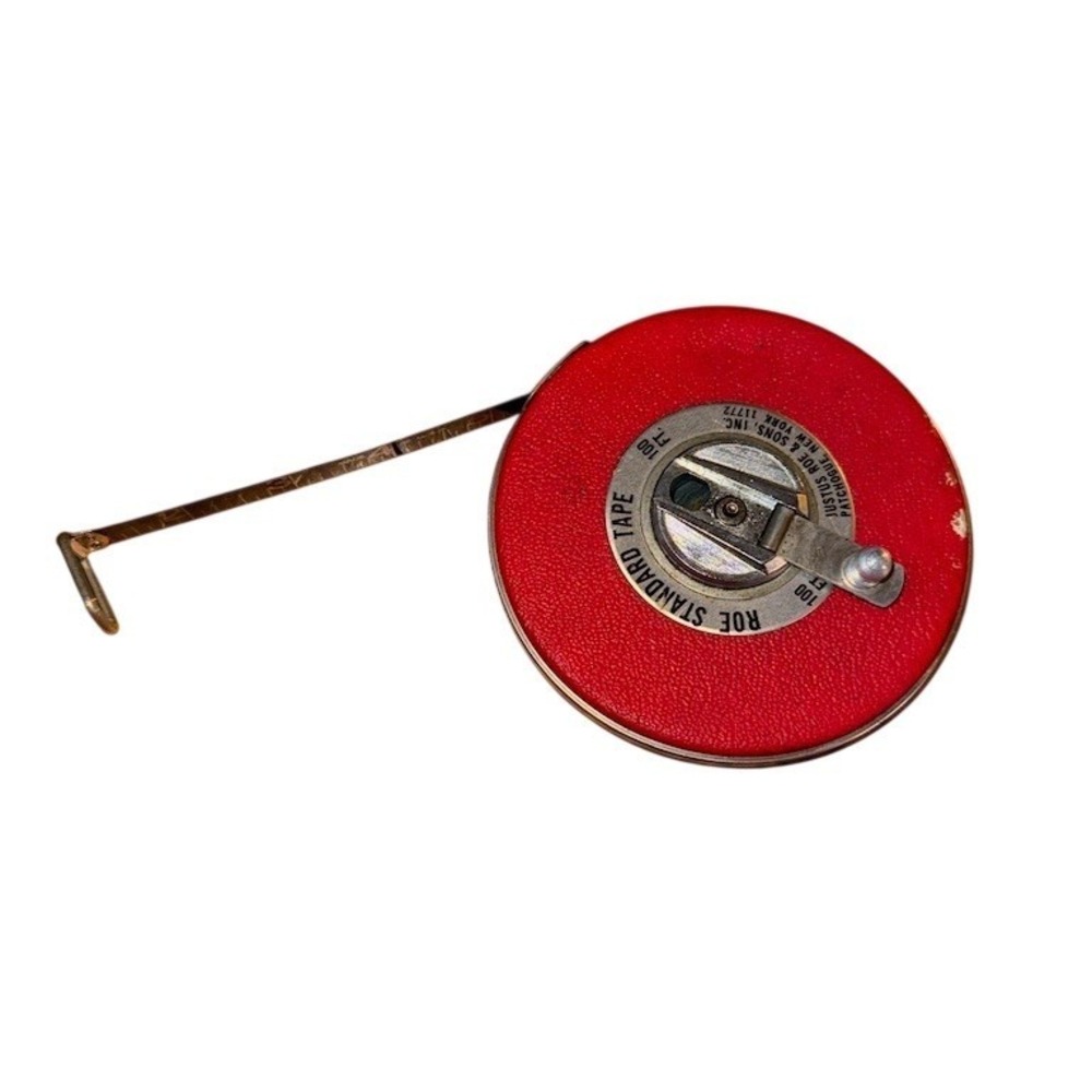 Vintage Roe Standard Tape 100 Ft Steel Measuring‎ Tape Reel Hand-Crank